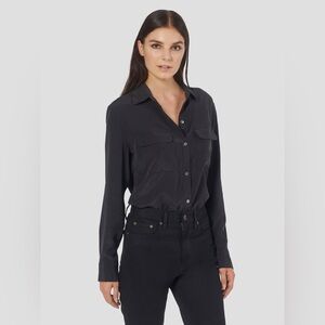 Equipment Black Long-Sleeve Button Front Silk Shirt